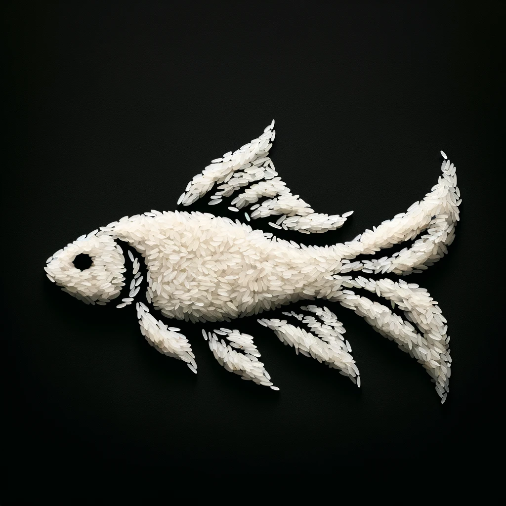 تصویر ماهی با دانه برنج